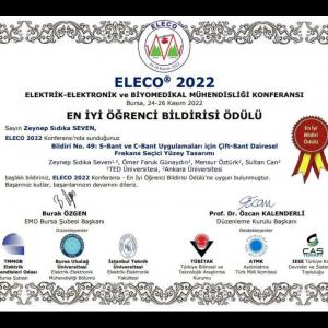 Best Paper Award to Our Research Assistant Zeynep Sıdıka Seven at ELECO 2022